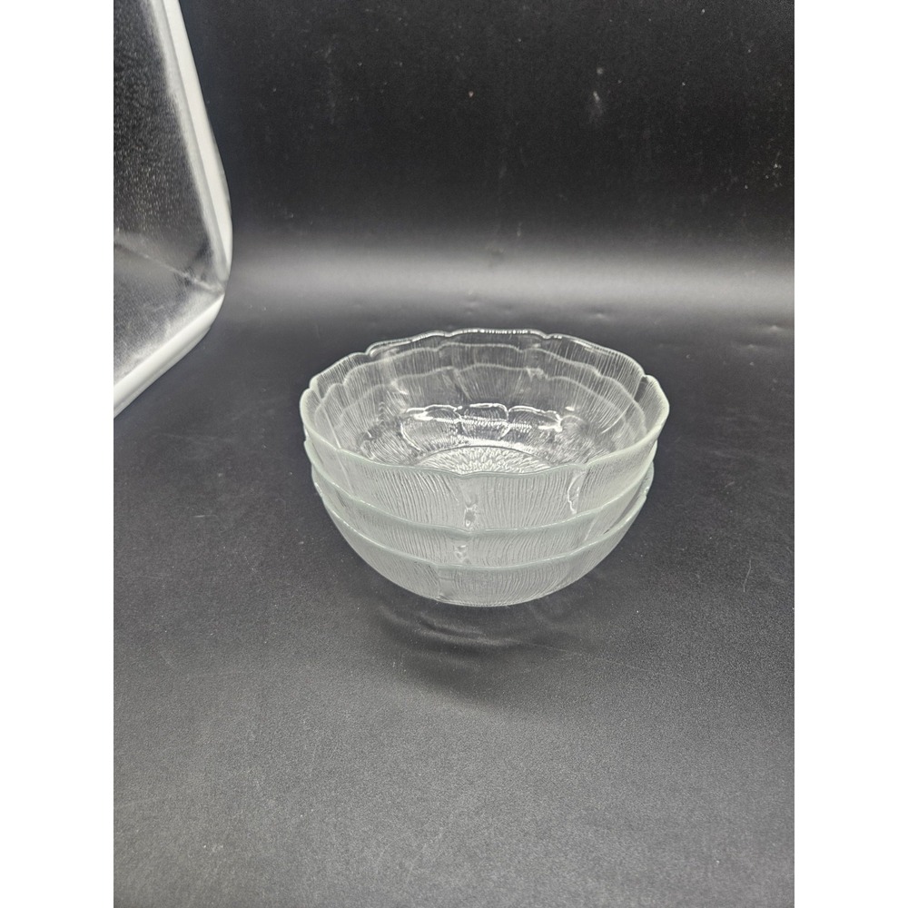 Arcoroc Vintage Fleur Glass Fruit Salad Textured Bowl 1980s 7"x2.5" Set Of 3